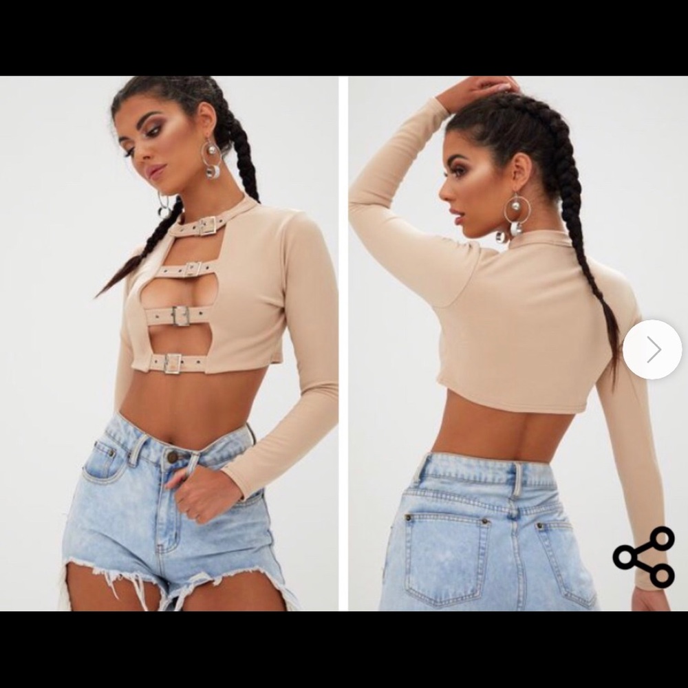 Pretty Little Thing Stone Buckle Longsleeve Top